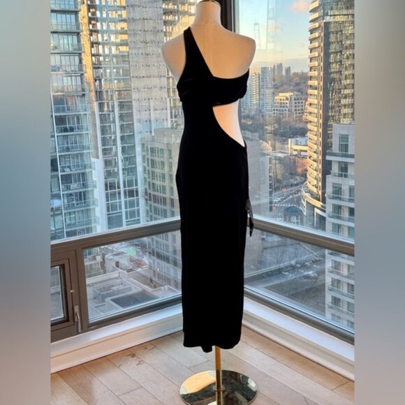 🆕 BCBGMAXAZRIA 🧿 NWOT Domenico Asymmetrical Black Velvet Dress, Sz M - Picture 7 of 16